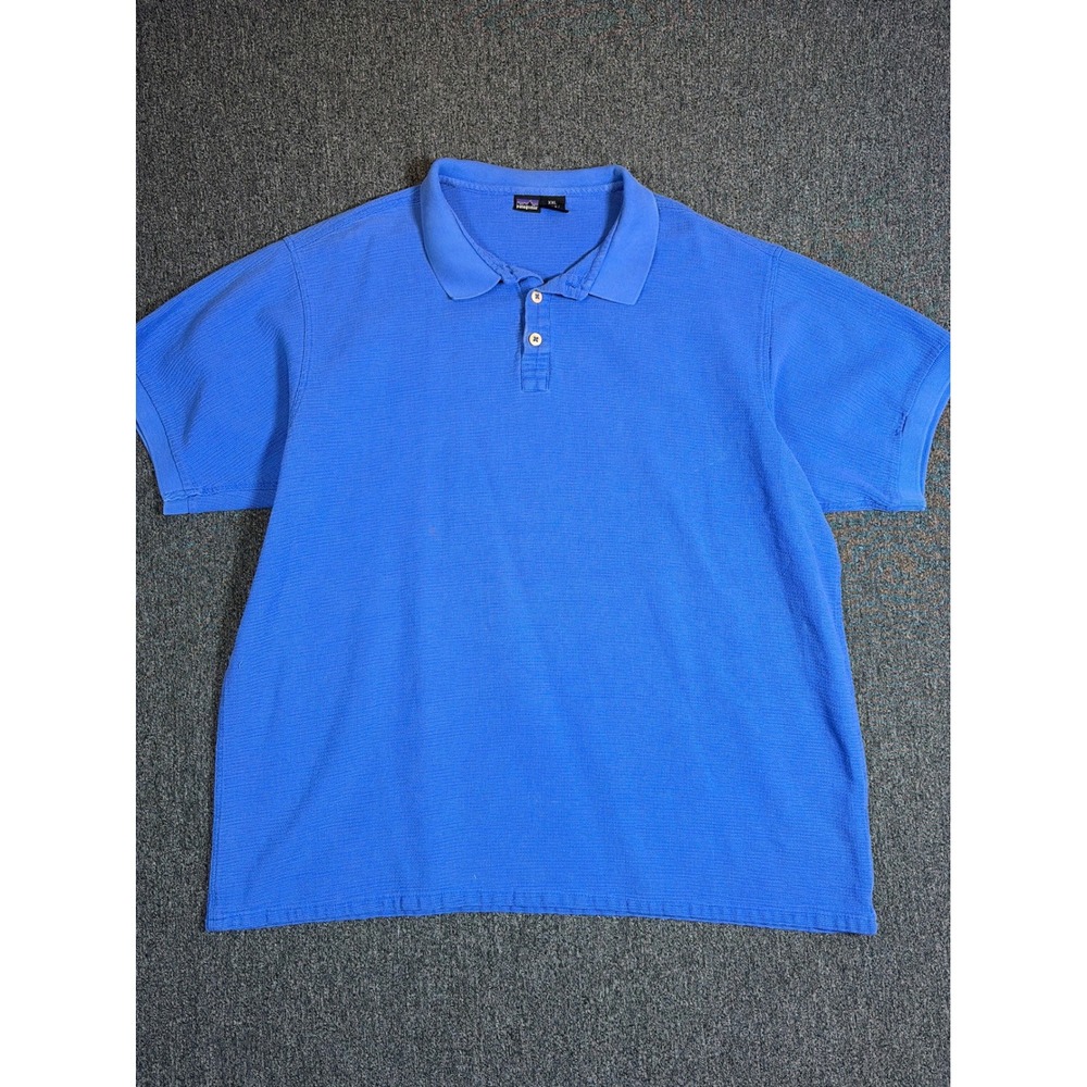 Patagonia Mens XXL Blue Short Sleeve Cotton Pique Polo Shirt Outdoor Casual